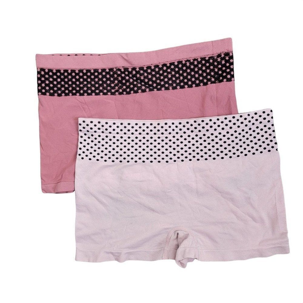 Womens Pink Polka Dot Pull On High Waist Boyshorts Panty Size Medium 2 Piece